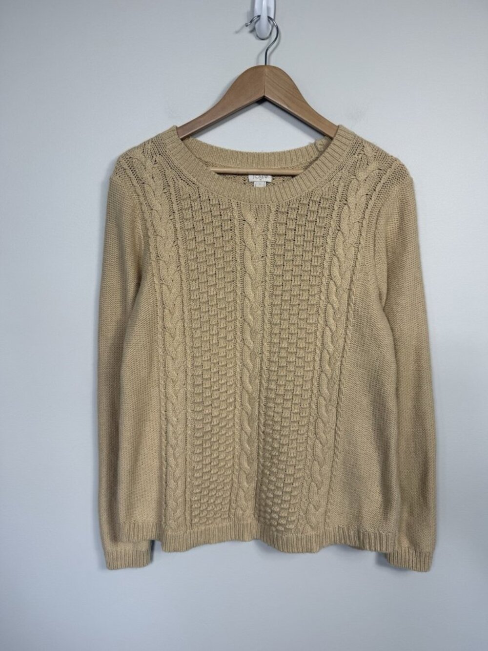 J.Crew Womens Tan Cable Knit Cotton Blend Pullover Sweater Medium Tan Camel